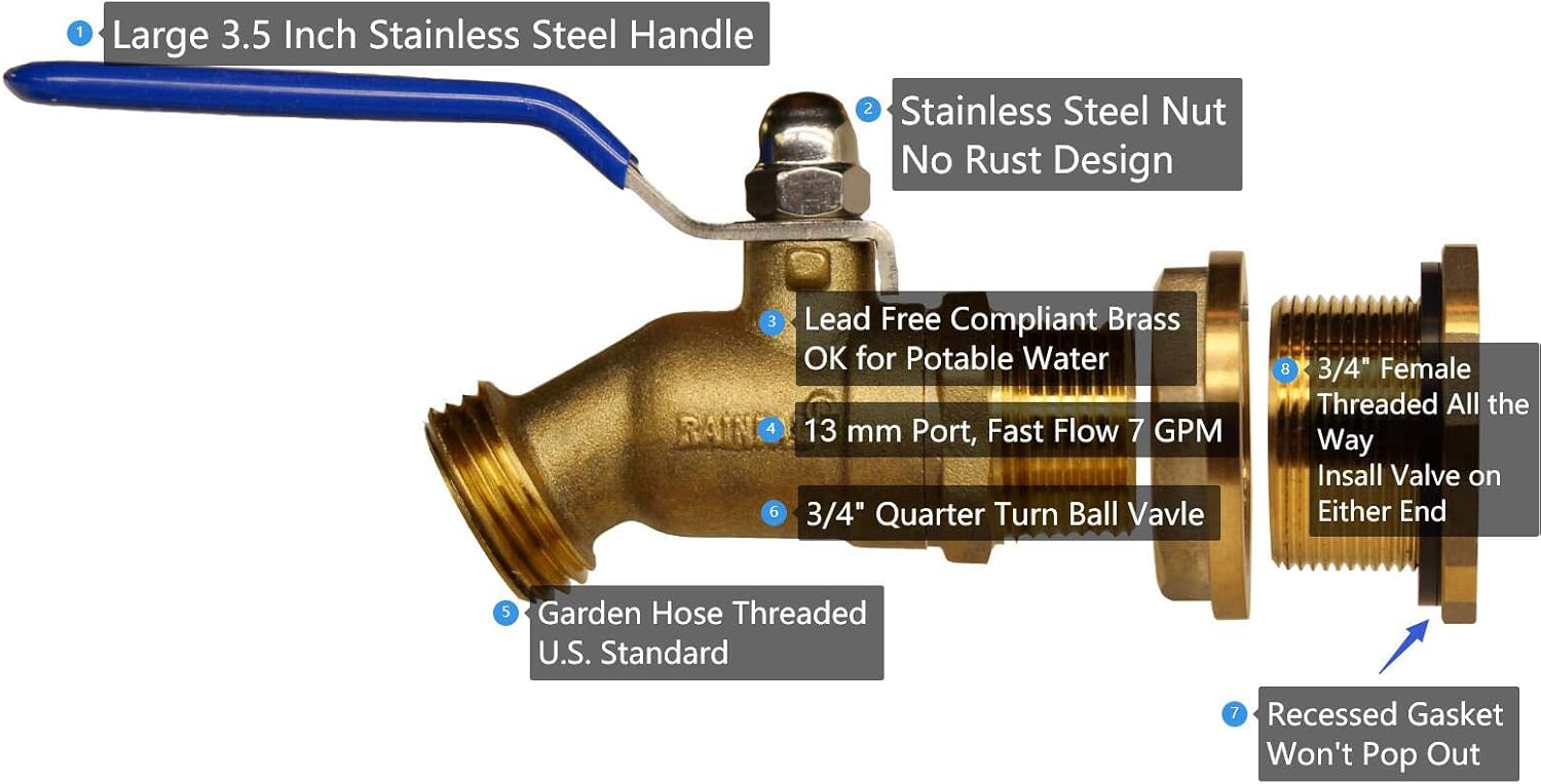 Bеѕt Cуbеr Dеаlѕ 🔥 RAINPAL RBS024 Brass Rain Barrel Spigot (LF Compliant 3/4 Quarter Turn Ball Valve w/ Bulkhead Fitting and Thread Tape, 7 GPM)