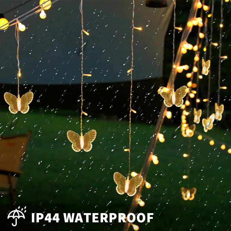 Solar Powered Butterfly Curtain Lights 4m LED Fairy Lights with Remote - Image 2