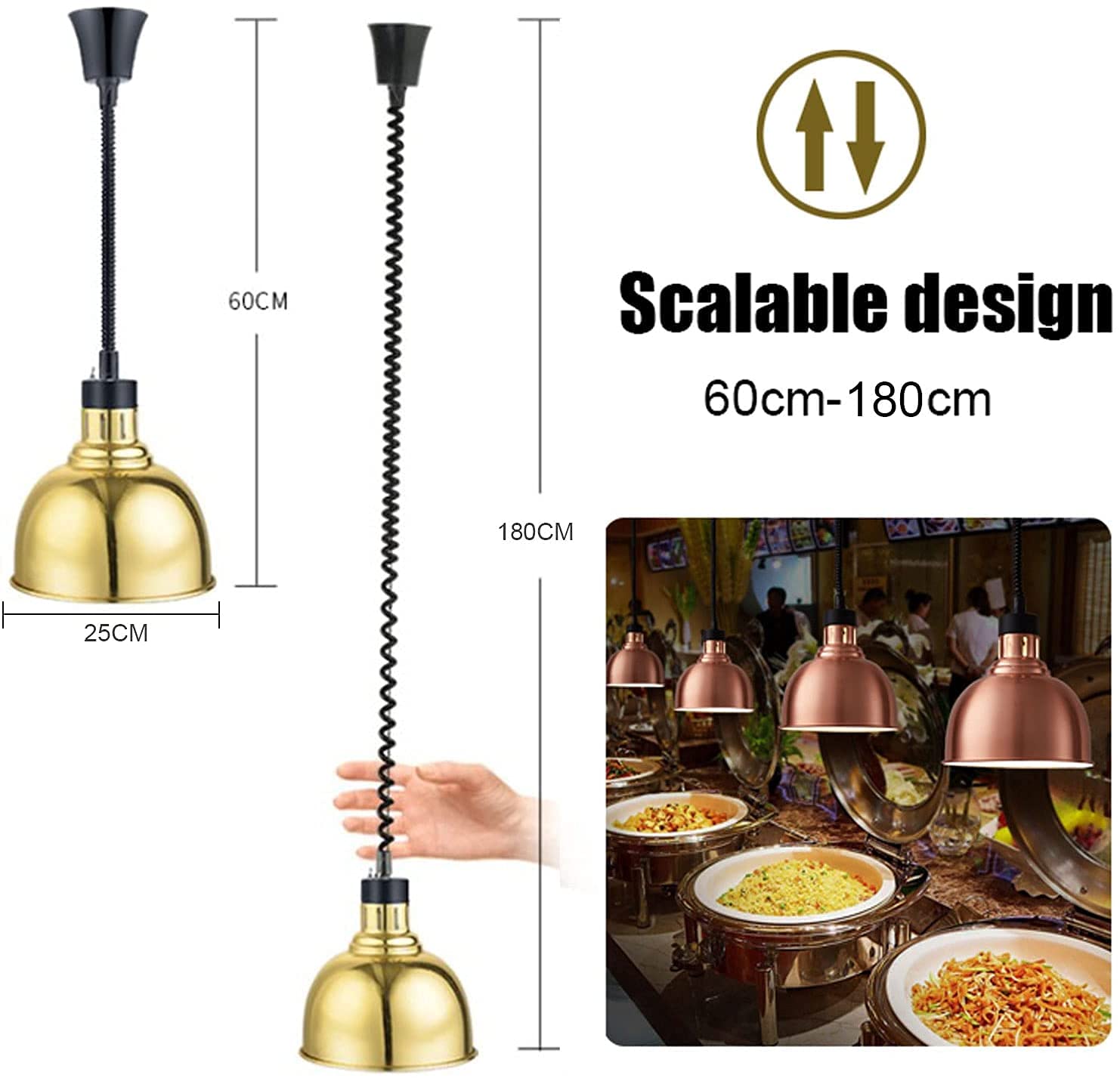 Lámpara de calentador alimenticio Lámpara de calor de alimentos Manguera Telescópica Infrarrojo Calefacción Lámpara for mantener la comida caliente for el restaurante Buffet Buffet, Equipos comerciale