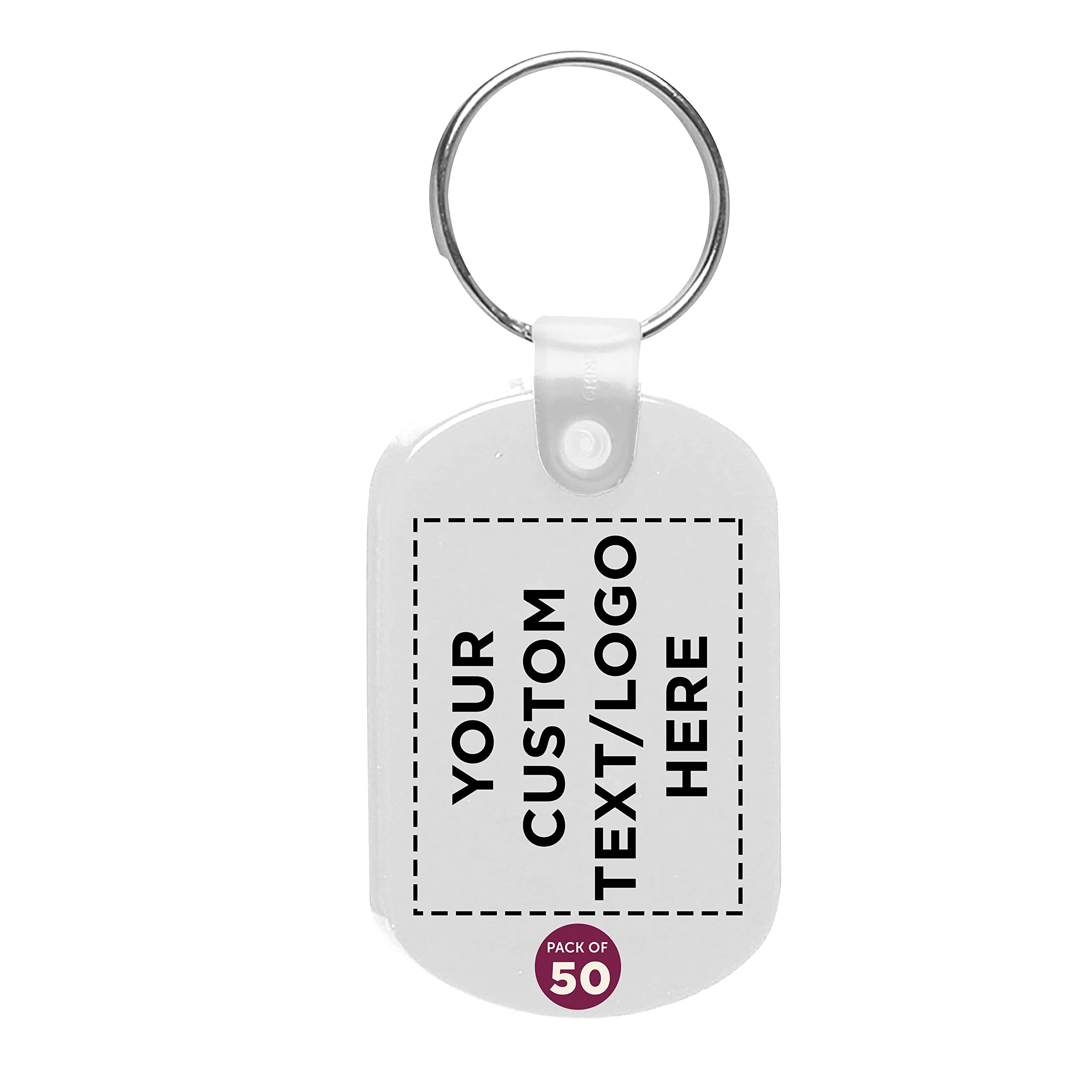 DISCOUNT PROMOS Tag Soft Plastic Keychains - 50 pack - Customizable Text, Logo - Small Key Tag Chain For Staying Organized - Rubber Key Ring Keychain – White