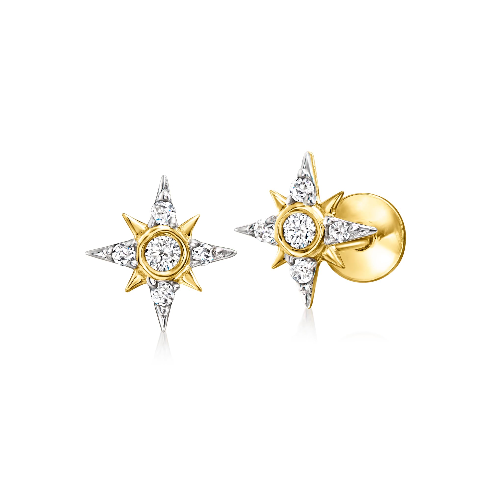 Pure Collection by Ross-Simons 0 10 ct t w Diamond Star Flat-Back Stud Earrings in 14kt Yellow Gold