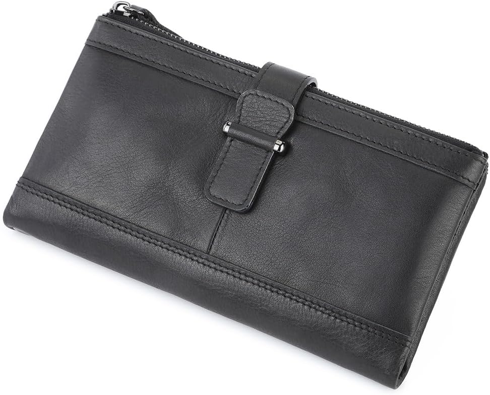 Men's Wallet Crazy Horse Cowhide Passport Bao Top Layer Leather Passport Ticket Clip(Black)