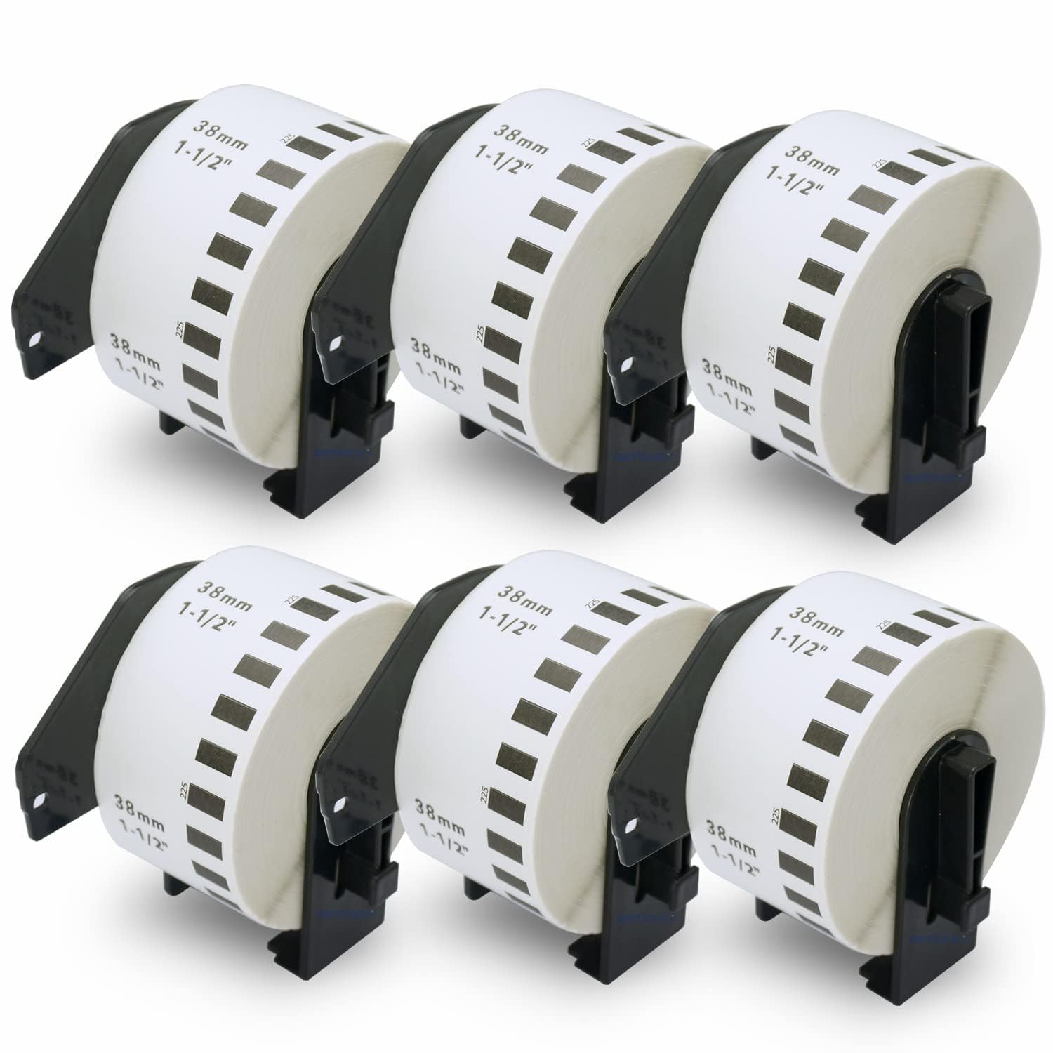 BETCKEY - 6 Rotoli DK-22225 Etichette a Lunghezza Continua Compatibile con Brother, 38mm x 30.48m, 6 Etichette per Stampanti di Etichette Brother QL