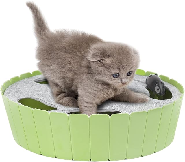 Pawaboo Cat Toy with Running Mouse, Electric Interactive Motion Cat Toy Automatic Rotating Teaser Pop and Play Hide and Seek Hunt Peekaboo Cat Toy for Pet Cat Kitten Play Fun Excercise, Mint Green