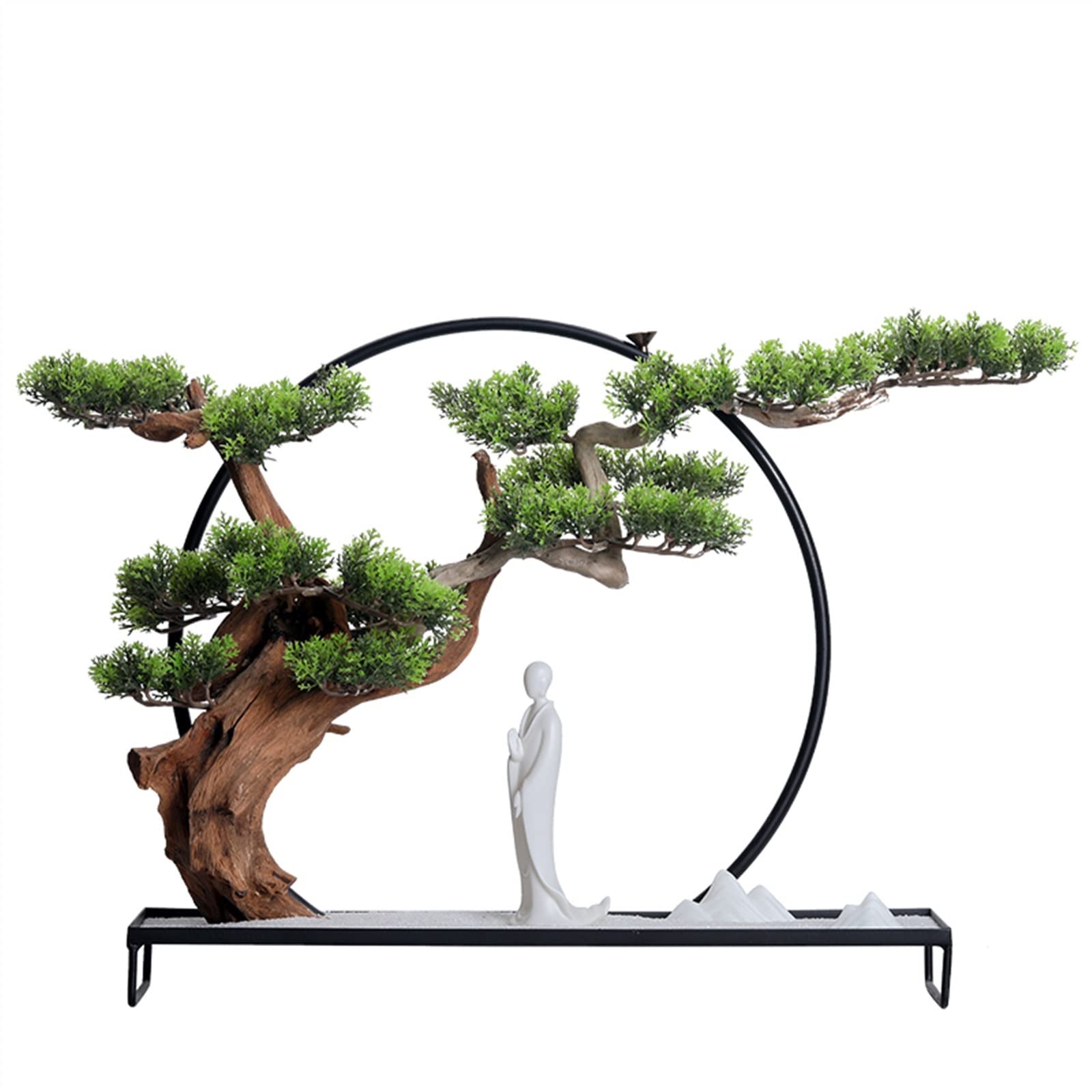 HCZKIUJY Artificial Plants Artificial Plants Zen Bonsai Tree Artificial Potted Plant Decoration Ceramic Little Monk Statue for Indoor/Outdoor Home Office Decor Fake Plants Decor (Grey)