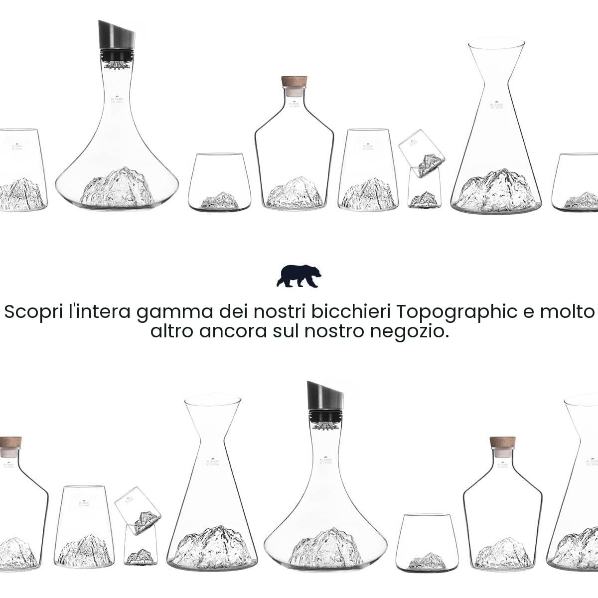 Caraffa da 1 L | In vetro borosilicato di alta qualità soffiato a mano con montagne in rilievo | TOPOGRAFICO (Monte Bianco)