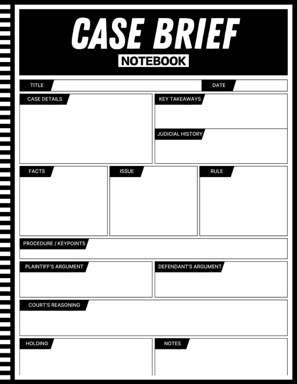 Case Brief Notebook: Law School Student Essentials For Note Taking | 8.5"x11" - 110 Pages