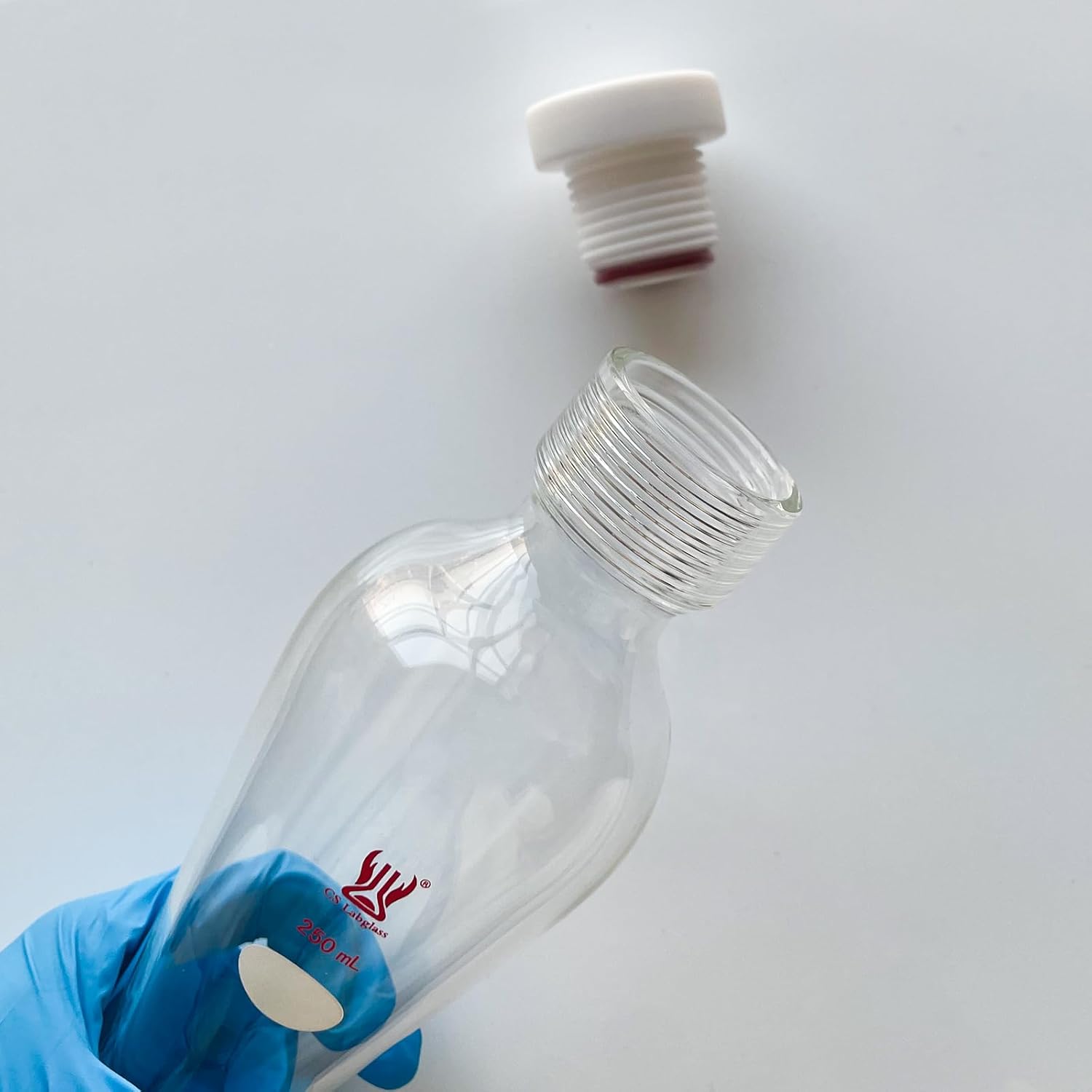 250mL Separatory Funnel with 25# Internal Thread and 4mm PTFE Stopcock at Bottom & PTFE25# Stopper at Top, Borosilicate Glass Conical Separatory Funnel, Lab Glassware - 250ml