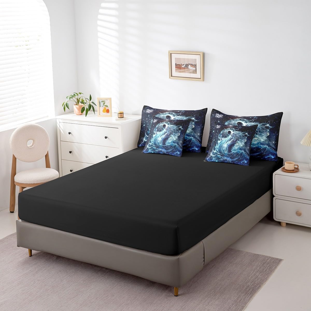Aquarius Comforter Set 7 Pieces,Trippy Astrology Bed Set,Twelve Constellations Zodiac Bedding Set for Kids,Queen(1 Comforter,2 Pillowcase,2 Pillow Covers,1 Flat Sheet,1 Fitted Sheet)