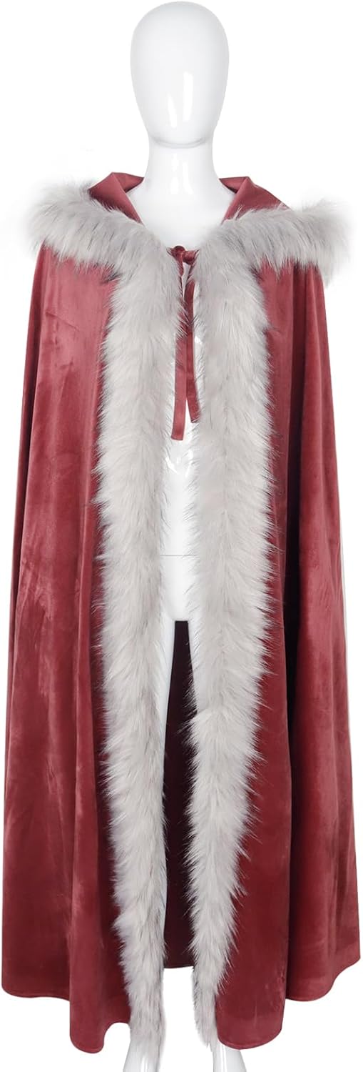 L'VOW Viking Fur Cloak with Hood Fur Hooded Cape for Women Men Ren Faire Medieval Cosplay - Image 7