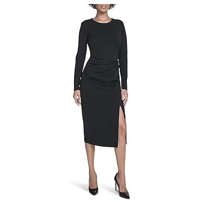 Calvin Klein Long Sleeve Solid Rouched Midi Women