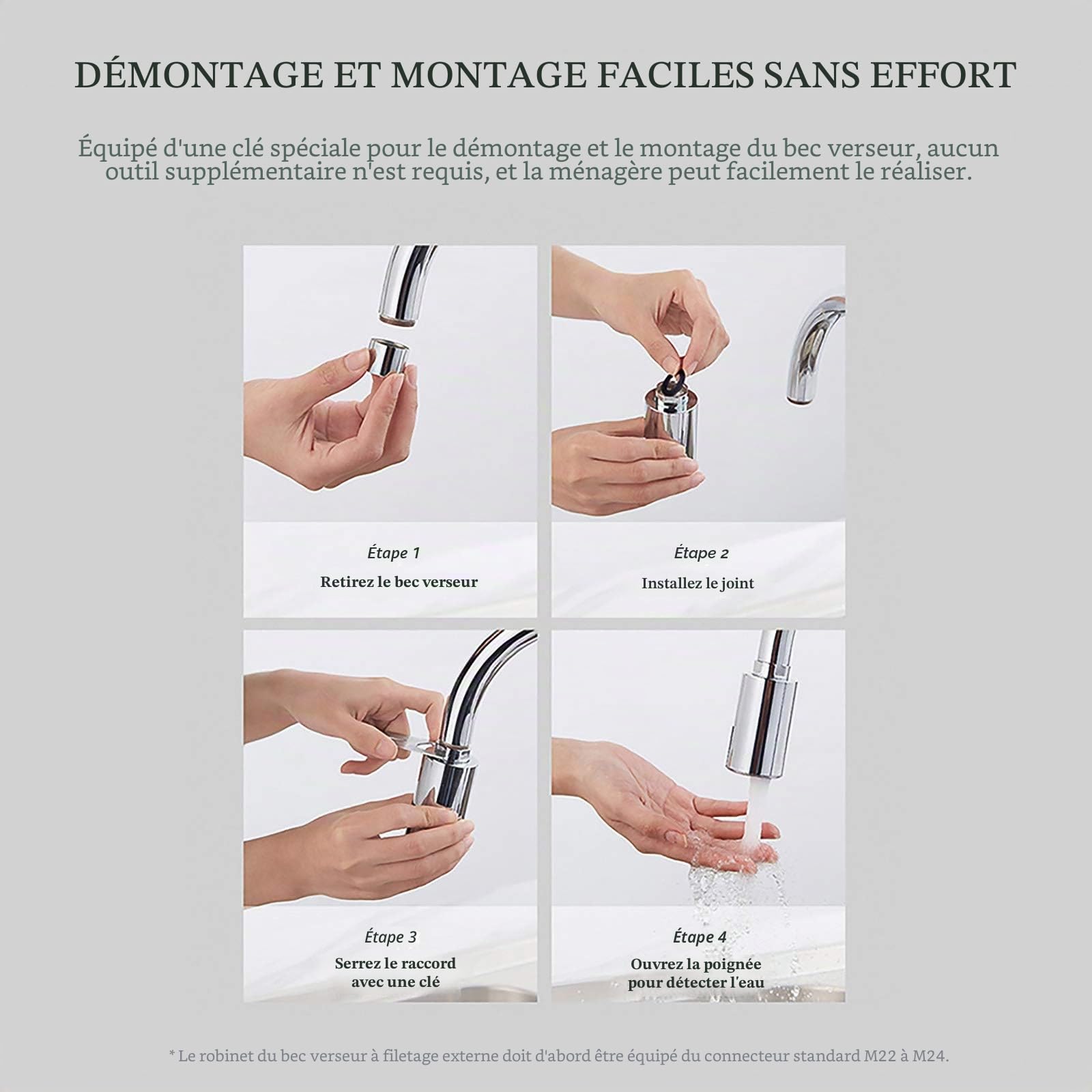 Robinet Intelligent Automatique Infrarouge sans Contact avec Capteur - Économiseur d'Eau pour Lavage Mains Eau Froide, Adapté aux Buses M22 et M24