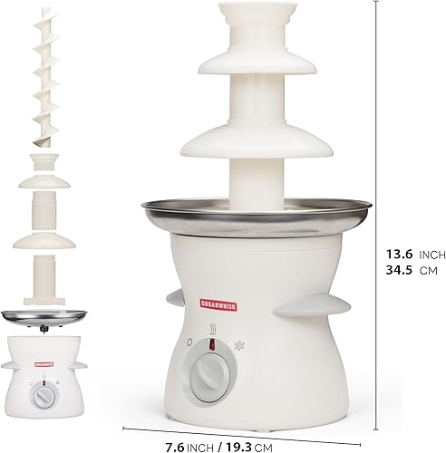 Miniatura 8 de Mini máquina de fuente de chocolate de 3 niveles, fácil de usar y limpiar, ideal para fiestas, eventos y bodas, capacidad de 22 onzas, color blanco