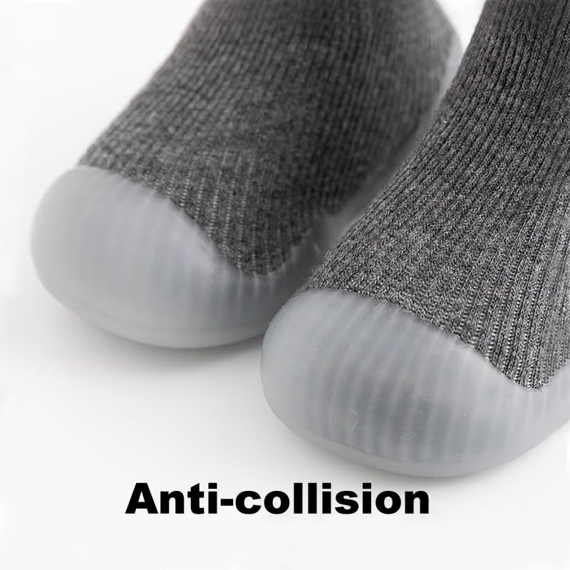 2 Pairs Baby Sock Shoes Toddler Warm Fuzzy Thick First Walking Shoes Baby Boys Girls Slip-on Slippers Soft Rubber Sole Sneakers3