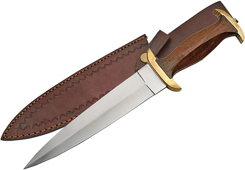 SZCO Supplies - Réplica medieval de 15 pulgadas con mango de madera, hoja de punta de lanza de acero inoxidable, protector de latón, funda de cuero,