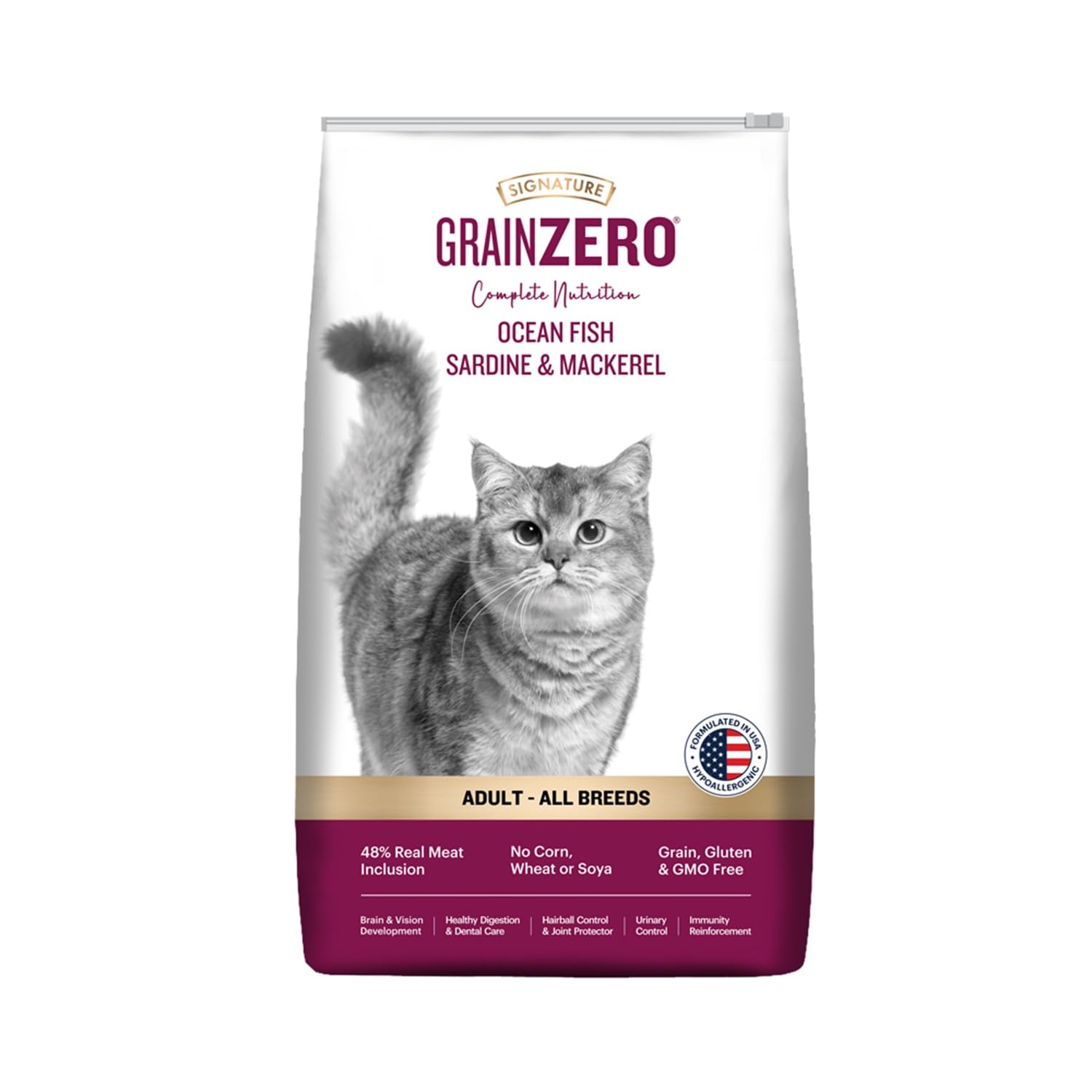 Grain Zero Ocean Fish, Sardine and Mackerel Adult Dry Cat Food 1.2kg | No Grain Formula, Gluten-Free, GMO-Free, 48% Fresh Fish Inclusion, Taurine for Heart, Promotes Healthy Skin & Coat | All Breeds
