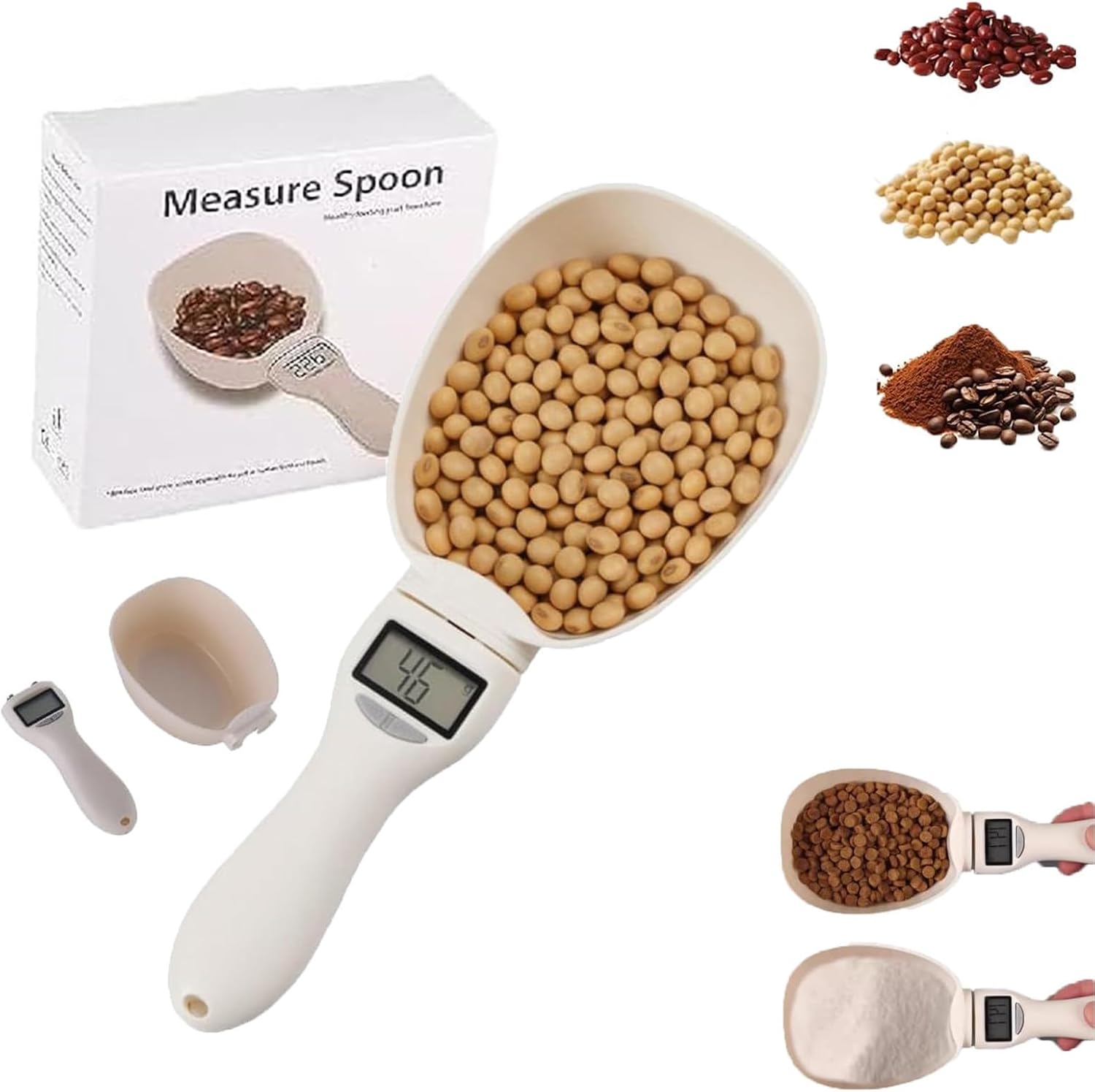 Electronic Measuring Spoon, Electronic Digital Measuring Cup With Conversion, 800g / 0.1g High Precision With Lcd Screen, Household Weighing Scoop For Kitchen And Dog Cat Food (White-3pcs)