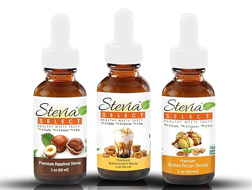 Stevia Drops Butterscotch, Avellana y Mantequilla Pecan Stevia Select Keto Coffee Sabor de Stevia sin azúcar (3) Paquete