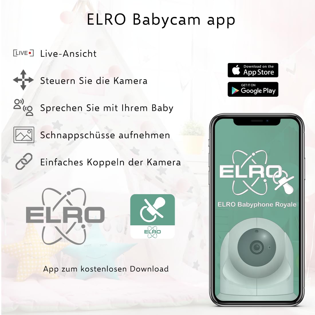 ELRO BC4000-2 Royale Babyphone mit 2 Full HD Kameras, 12,7 cm Touchscreen und Gegensprechfunktion