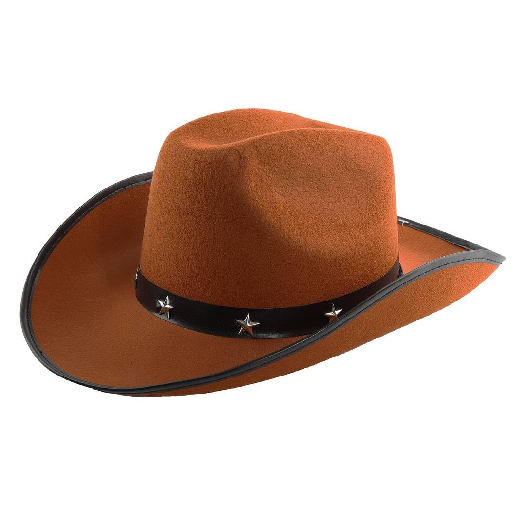 Adults Star Studded Cowboy Hat - Pack of 1 - Brown Felt Western Style Hat with Decorative Star Studs - Classic Wild West Fancy Dress Costume Accessory for Parties Festivals Cosplay Cowgirl Events โ image 1