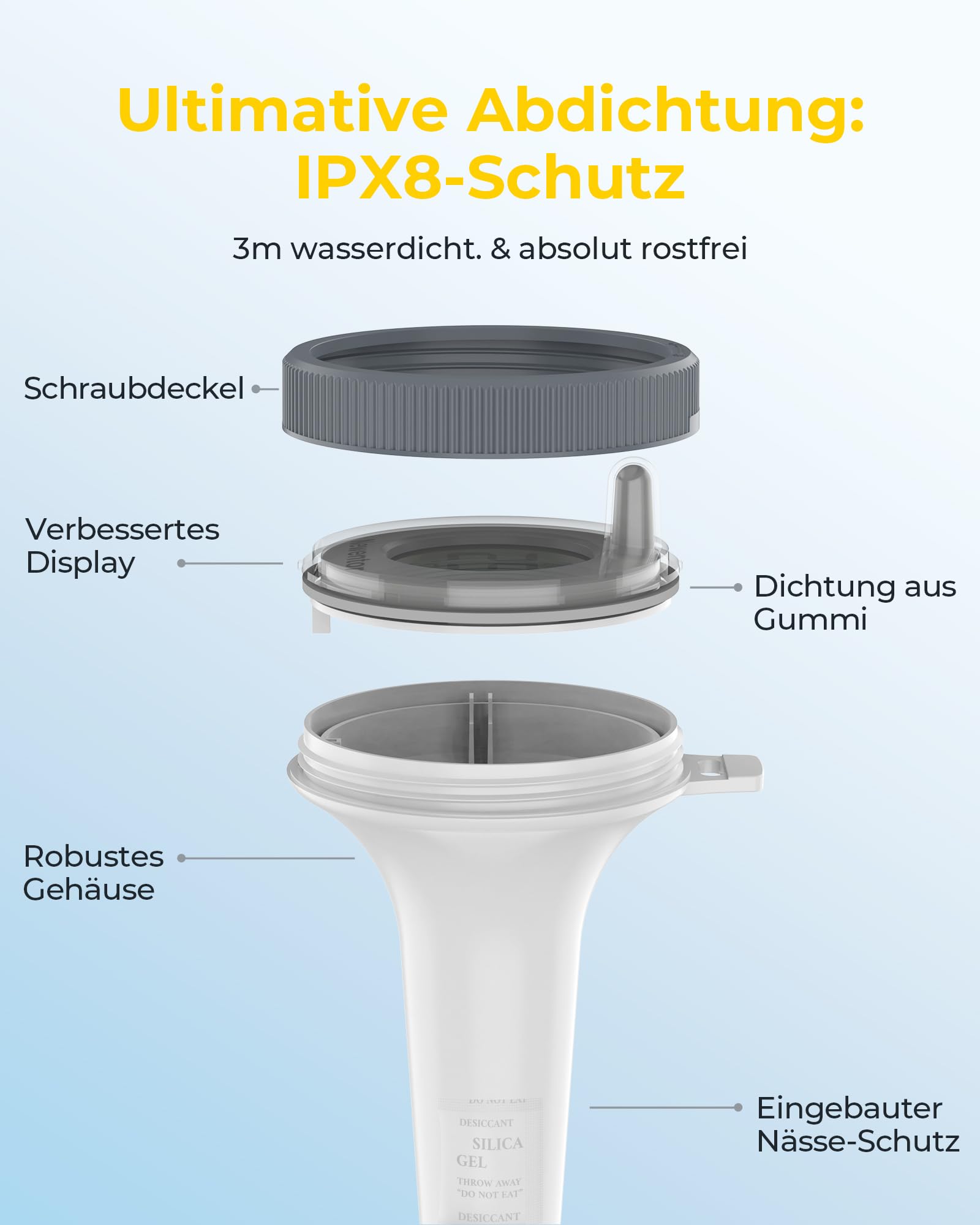 Newentor Funk Poolthermometer - 4-fach Wasserdicht - Antennen-Turbo durchdringt Wände für 100m Reichweite - Schwimmend Wasserthermometer, Perlweiß mit Basisstation