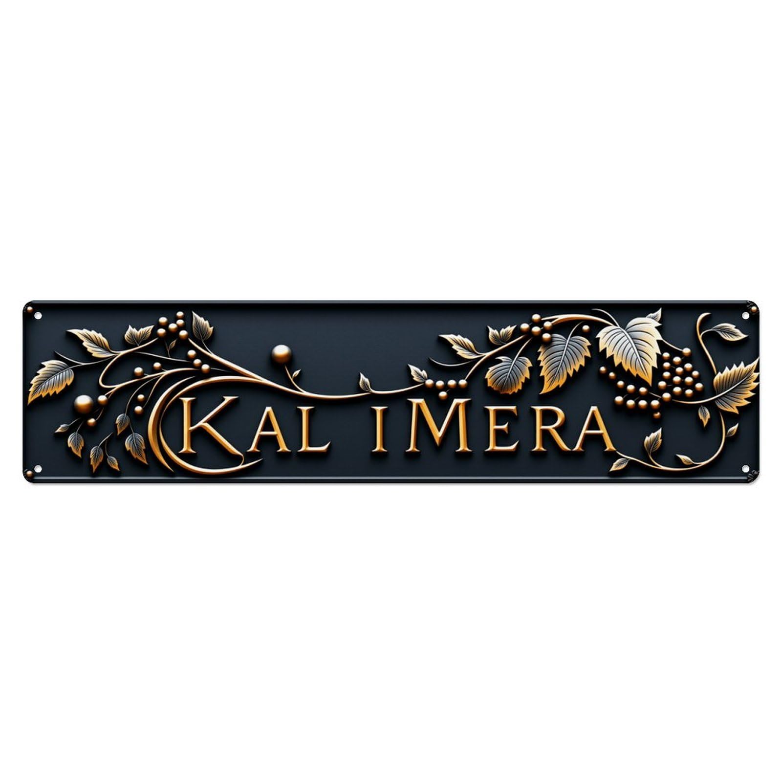 Ldfuieksufg Style Vintage Kalimera Greek Greeting Floral Wall Sign Vintage Aluminium Metal Sign, Retro Wall Decor For Home, Bar, Garage & Farmhouse 10 * 40Cm