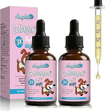Liquid Collagen for Dogs, Dog Collagen Drops Supplement with Type I, II, III Collagen, Hyaluronic Acid, Glucosamine Hydrochloride Supports for Skin & Coat, Hips & Joints Healthy Collagen, 120ML/4FL.OZ