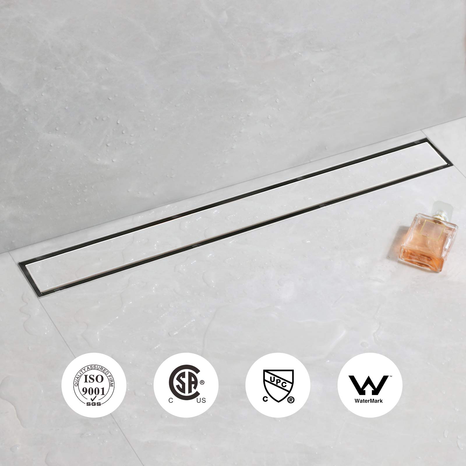 SaniteModar Caniveau Douche Italienne 50 cm, Panneau 2 en 1, avec 360° Siphon et Filtre