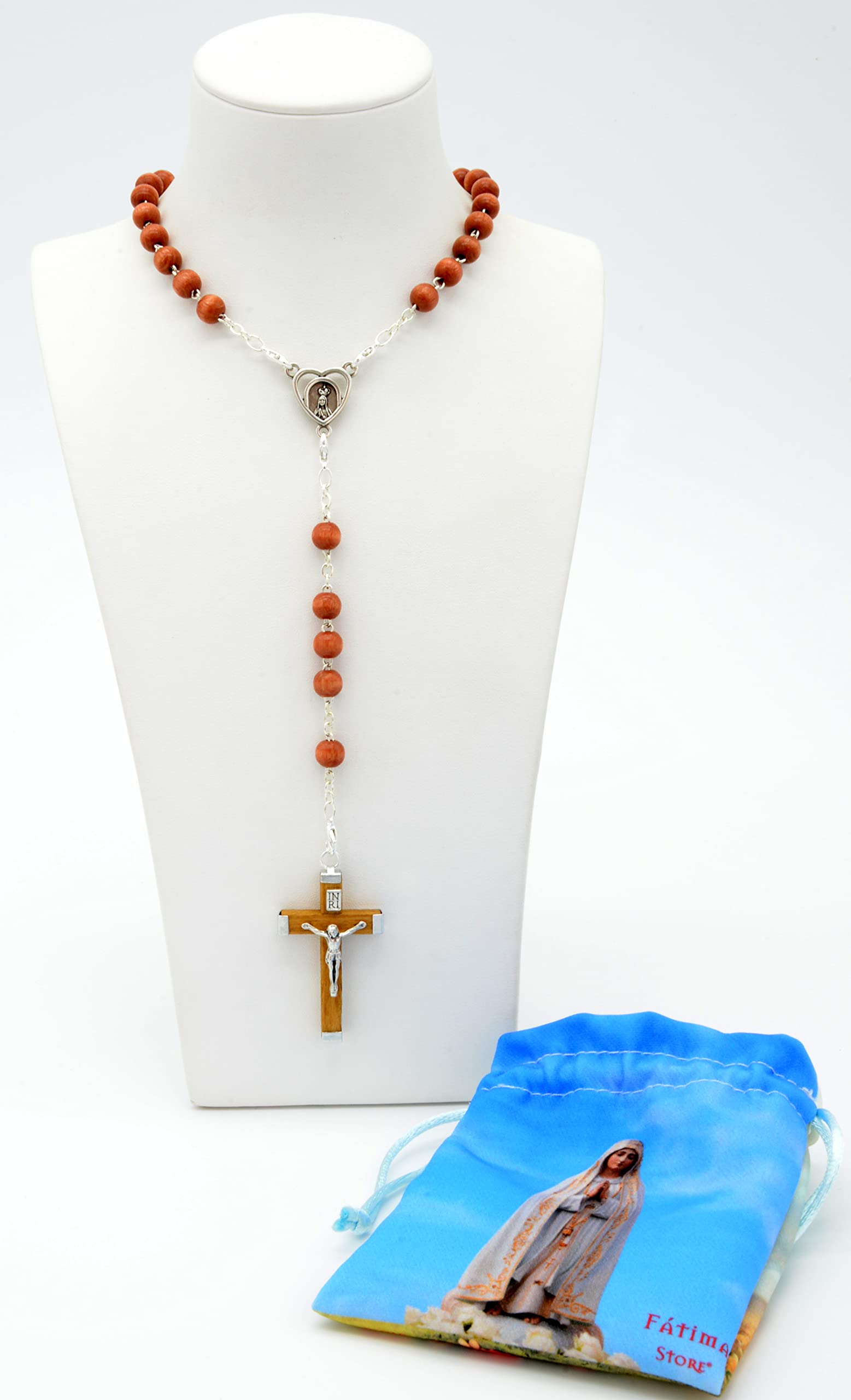 Collier Chapelet Catholique En Perles De Bois 6mm Avec Croix Et Médaille Mariale - Fait à La Main, Longueur Environ 55 Cm - Pour Prière, Décoration Ou Costume