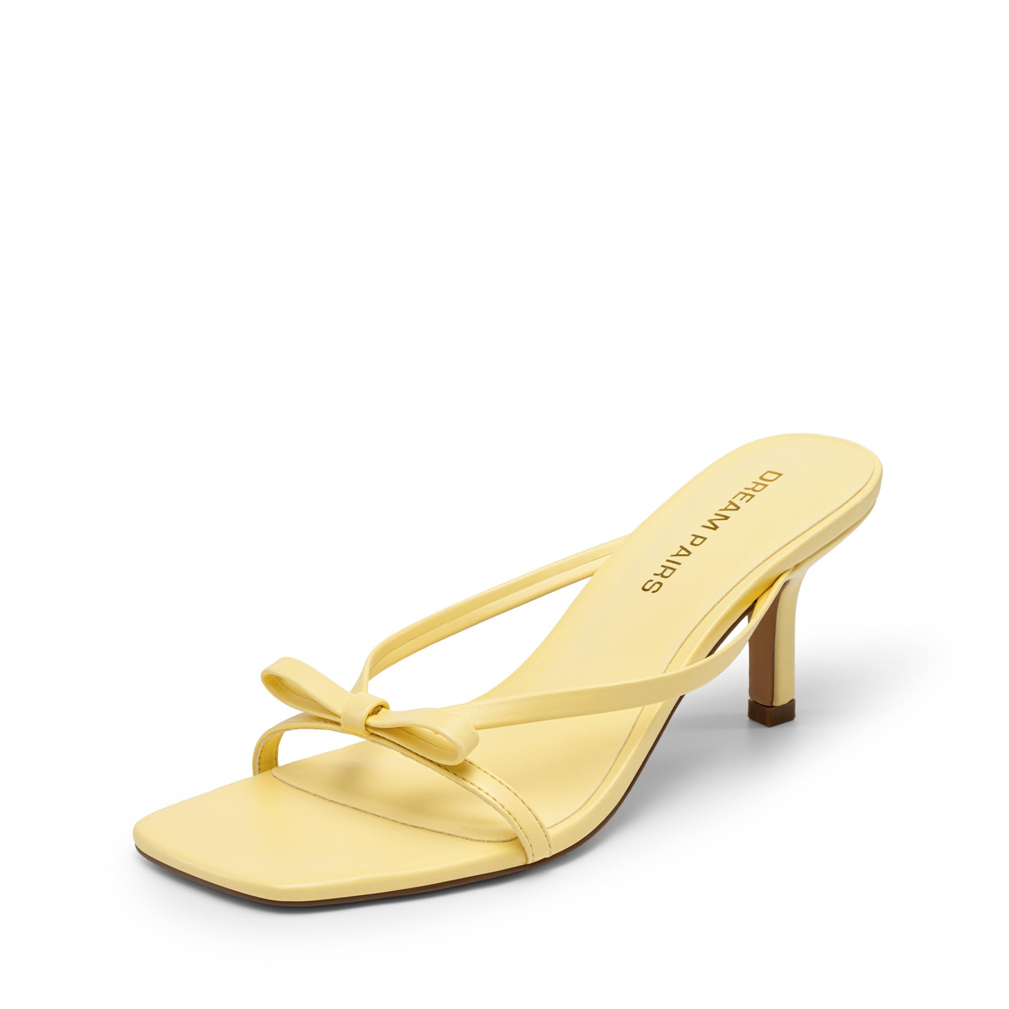 DREAM PAIRS Sandali da donna con tacco a fiocco, tacco a gattino, punta quadrata, con cinturino e lacci, eleganti scarpe formali per matrimoni e occasioni speciali