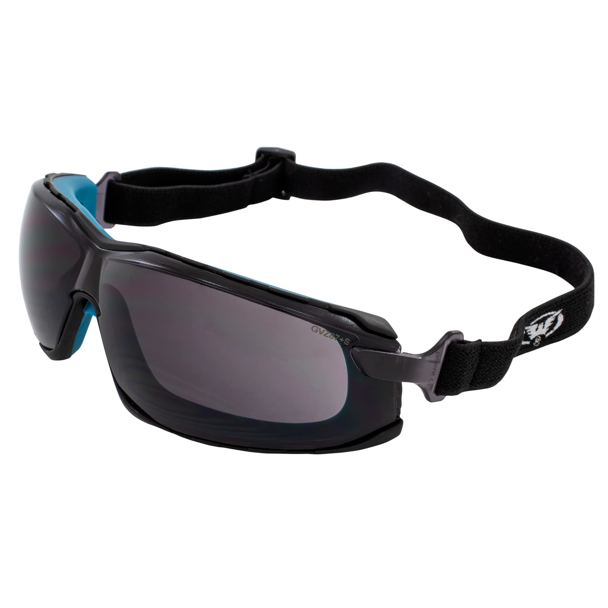 Global VisionSunn Up Motorcycle Goggles ANSI Z87.1 Shatterproof Polycarbonate Lens UV400 Filter Scratch-Resistant Double-Sided Anti-Fog Coating Smoke Lens Blue Rubber