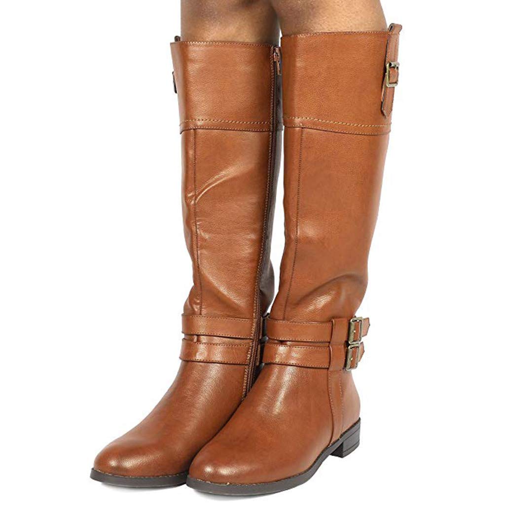 Stivaletti Vintage Stivali con Pelo Scarpe Donna Stivali Tacco Stivaletti Donna Stivali Donna Moda Slip-On in Pelle con Tacco Basso Scarpa sopra Il Ginocchio Cowboy Knight (40,Marrone)