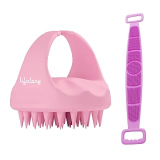 Lifelong Silicone Manual Scalp Massager Shampoo Brush With Body Scrubber|For Washing Hair, Scalp Brush For Hair Growth & Dandruff Treatment|For All Hair Types Of Women(Baby Pink, Llm684)
