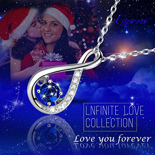 Caperci Sterling Silver Blue Sapphire Jewelry Infinity Pendant Necklace - Mothers Day Necklace Gift for Wife Women - Thumbnail 3