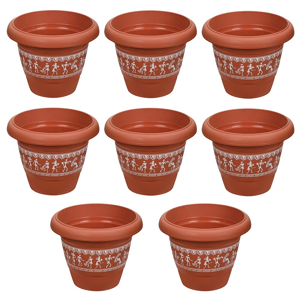 Ratan Plastic Planters Flower Pots Varli Print 8 Inches Terracotta Planter No 3 (Pack of - 8) (B093B2DPR4) Amazon Price History, Amazon Price Tracker