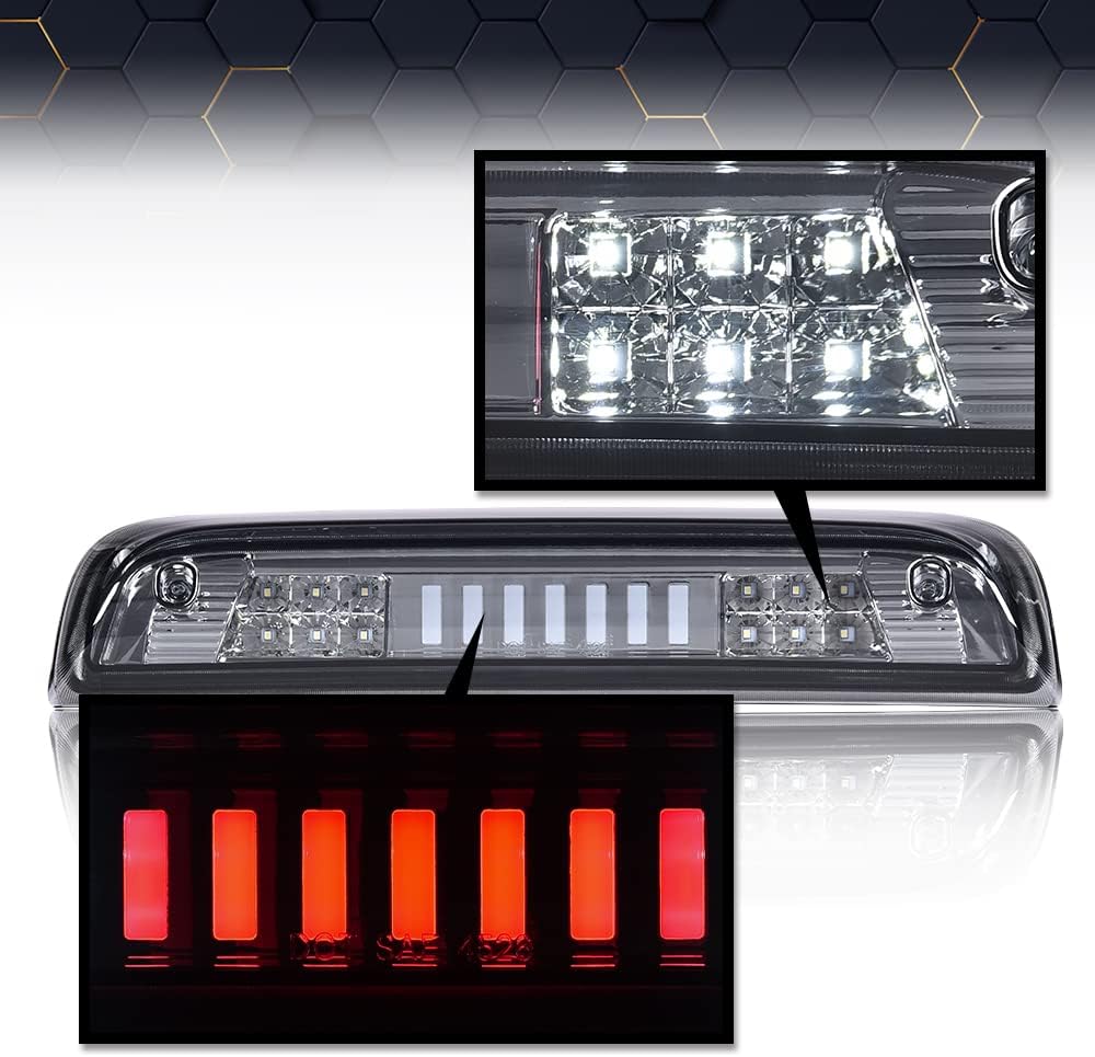 PIT66 3rd Brake Light, Compatible with 2014-2018 Chevy Silverado I Type Led Bar High Mount Stop Light Rear Tail Cargo Lamps White Smoked Lens Black Housing