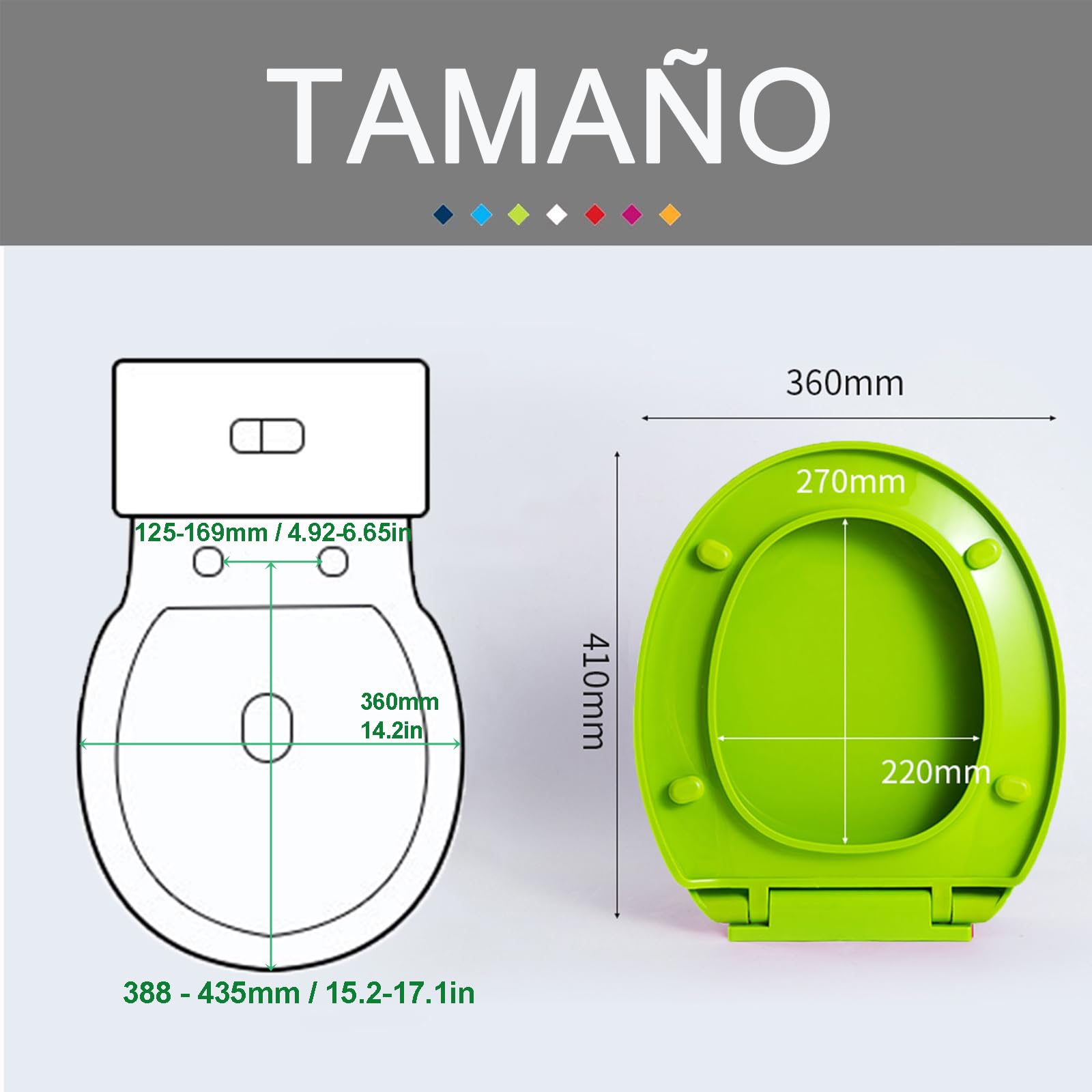 Tapa WC Universal - Tapa de Inodoro de PP en Forma O, Asiento de Inodoro de Cierre Suave con Liberación Rápida para una Fácil Limpieza, Capacidad 150KG, 36x41cm, Verde