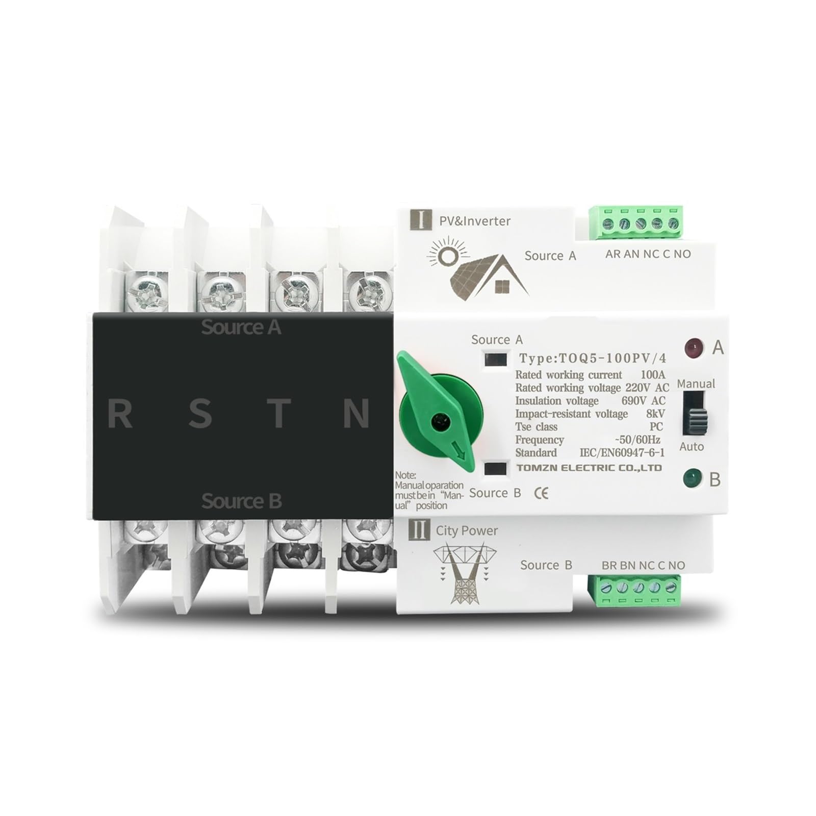 1 x 4P 63 A szyna DIN ATS do PV i falownika Dual Power Automatic Transfer Selector Switches Uninterrupted LLBOGRGGN