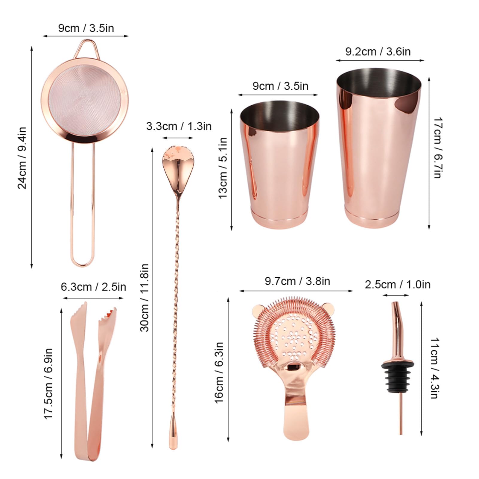 Cocoarm Coctelera de Acero Inoxidable, Kit de Barman, 11 Piezas con Colador de Cóctel, Buen Sellado, Vertido sin Goteo para el Hogar, Bar, Fiesta, Principiantes y Amantes de los Cócteles (Oro Rosado)