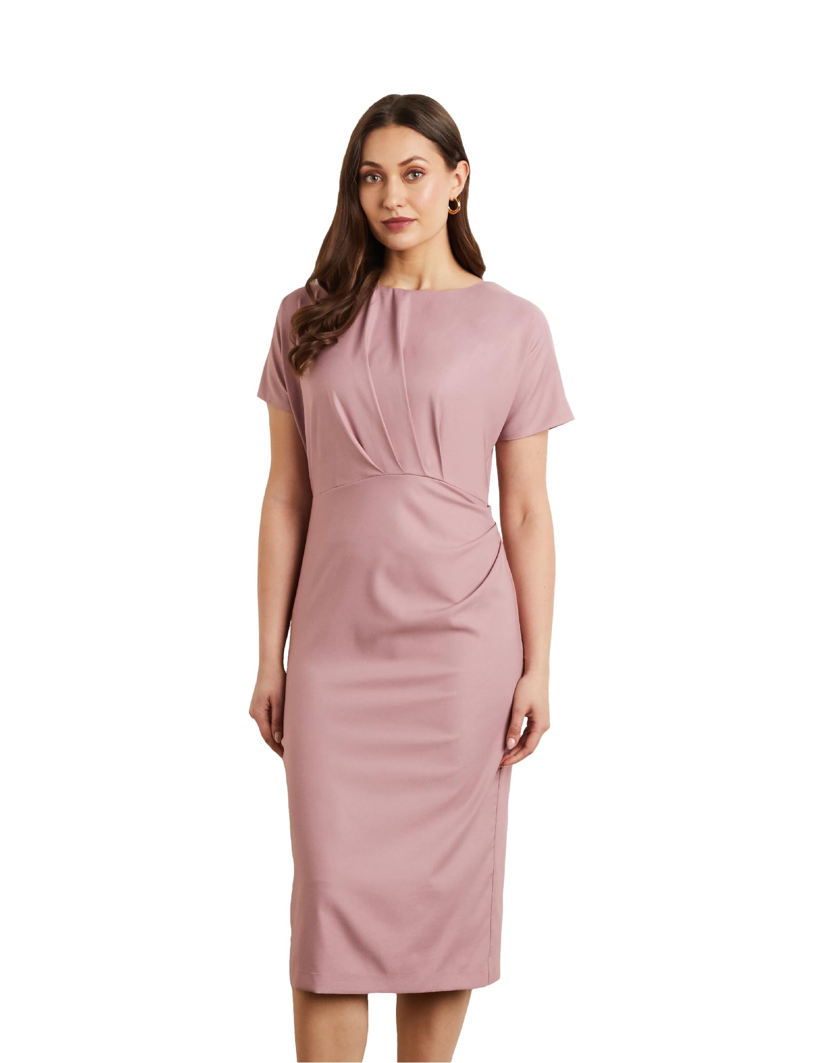 Symbol PremiumWomen's Fitted Draped Dress (Midi Length | Desk-to-Dinner)