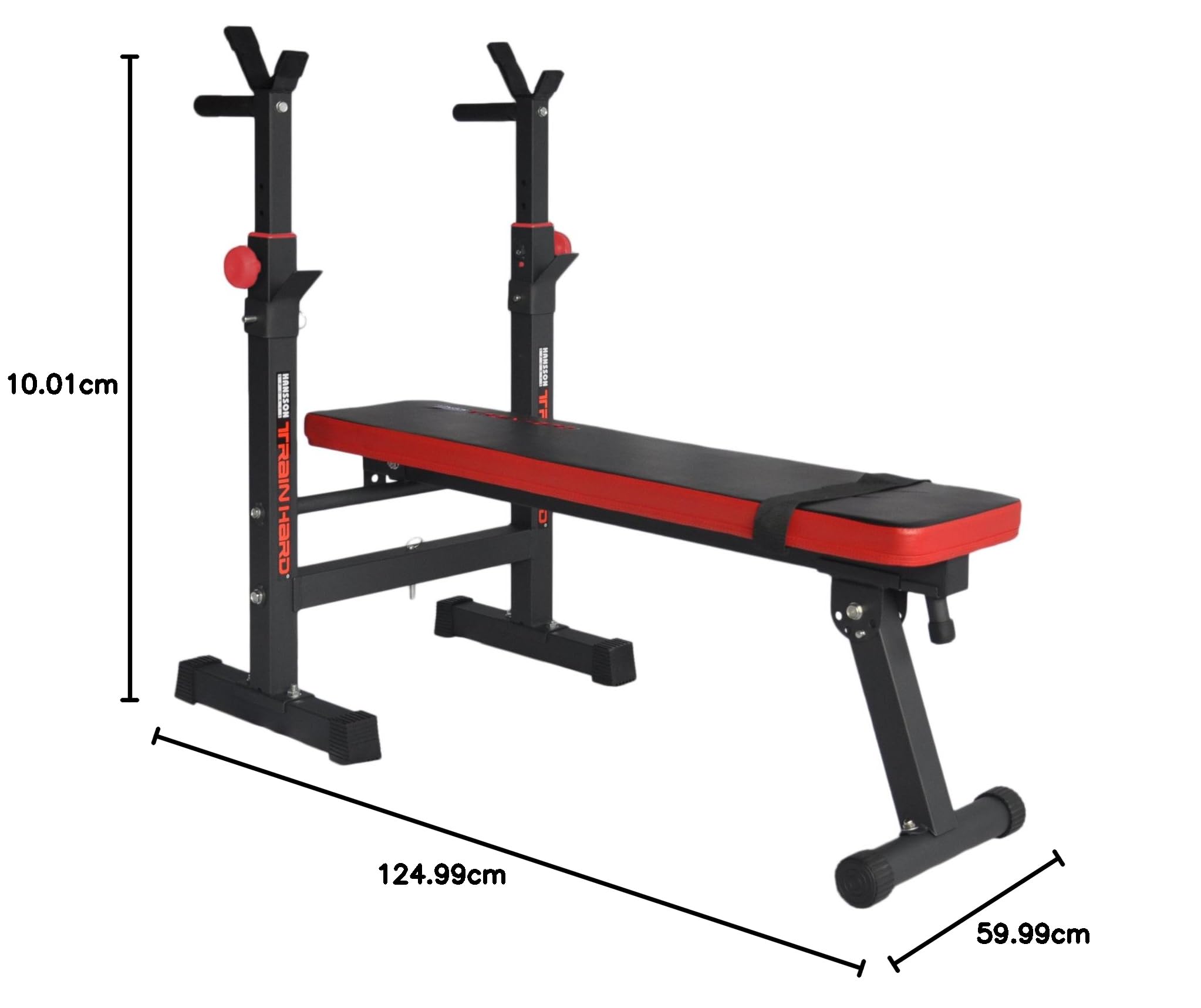 TrainHard Multi ławeczka do podnoszenia ciężarów Blackcombo składana z sztangą długą, łamaną i krótką oraz talerzami do sztangi 90 kg