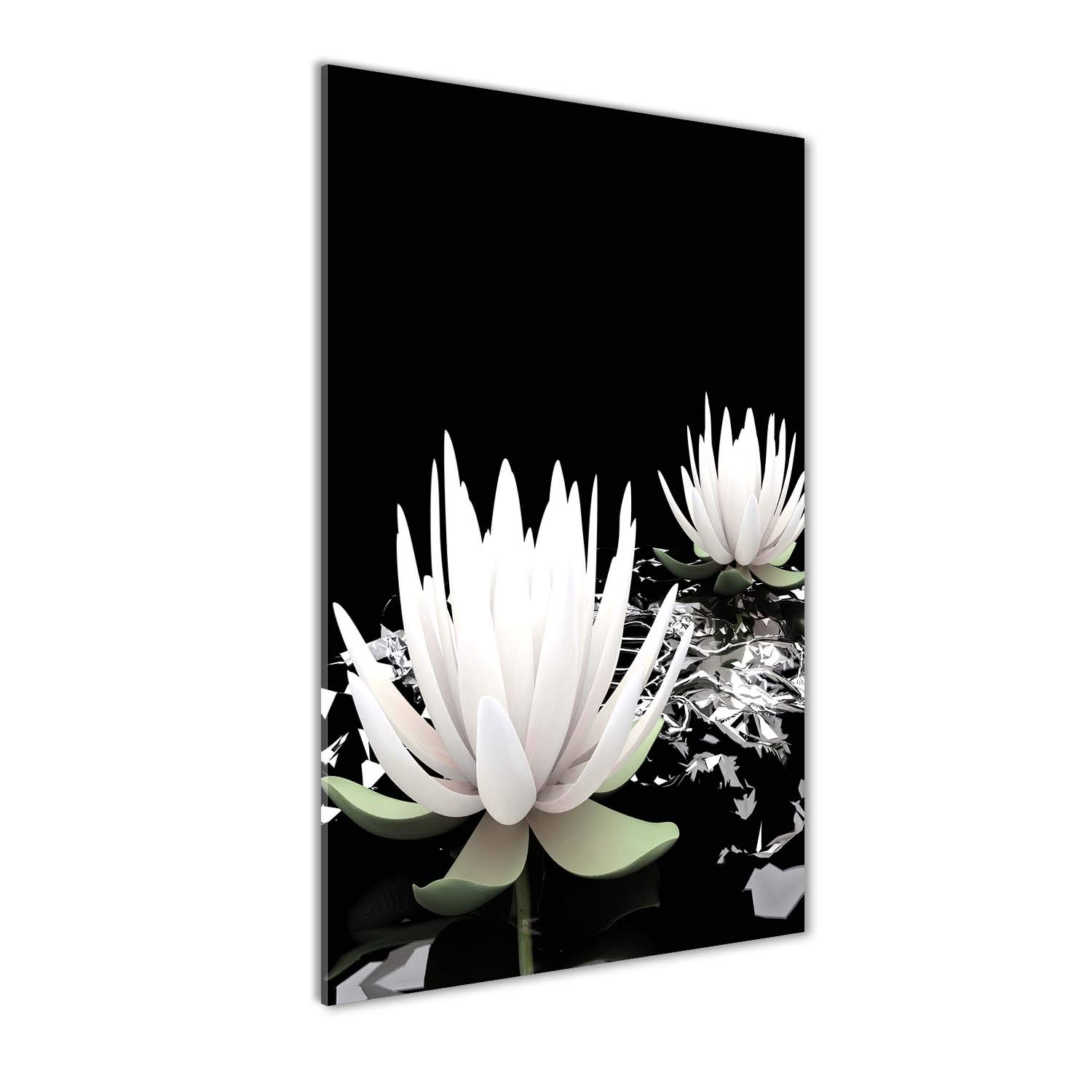 Tableau image fleur de lotus noir peinture sur verre trempé 70x140