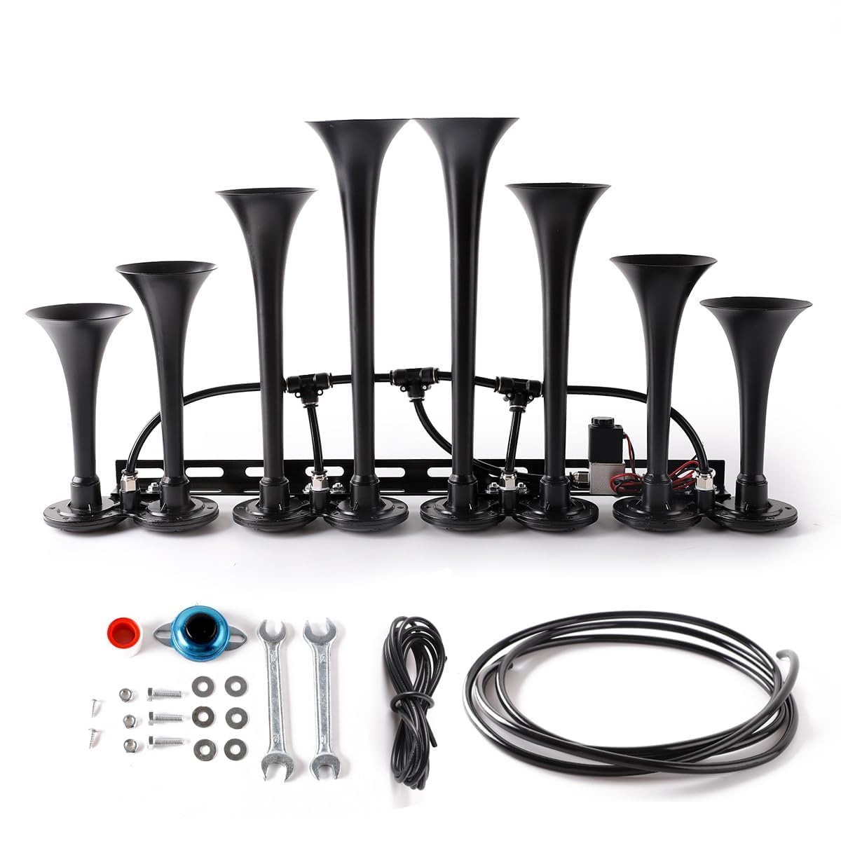 Cenzhiwen 8-Trumpet Train Horn Metal Kit, 800dB super loud Air horn.Truck horns Suitable for 12V Large vehicles, such as semi-automatic driving/pickup