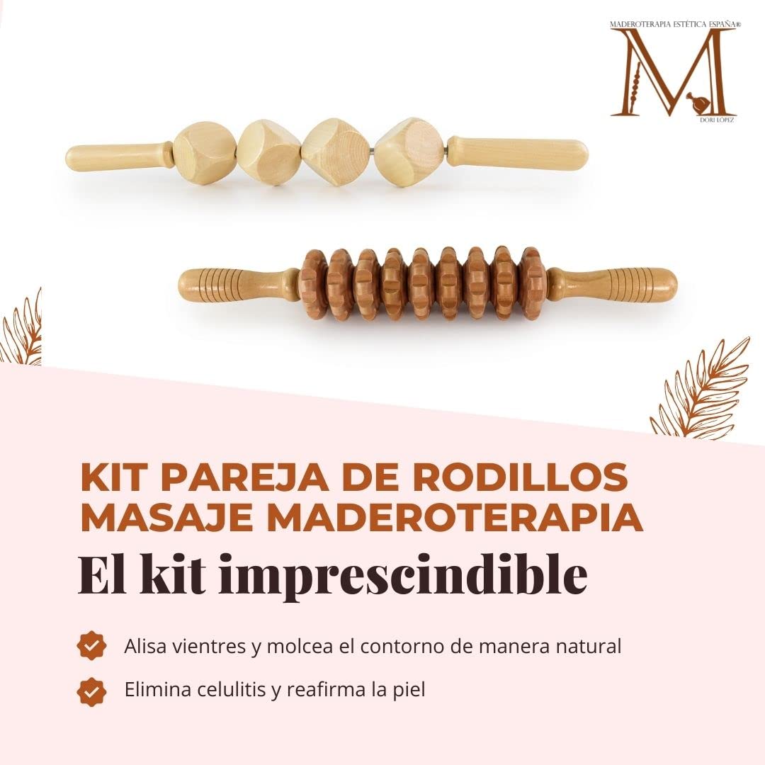 Kit di 2 rulli da massaggio per Wood Therapy | Massaggiatori anticellulite | Maderoterapia Addome | Massaggiatore Legno | Terapia Corpo Legno | Massaggiatore Anti-Cellulite