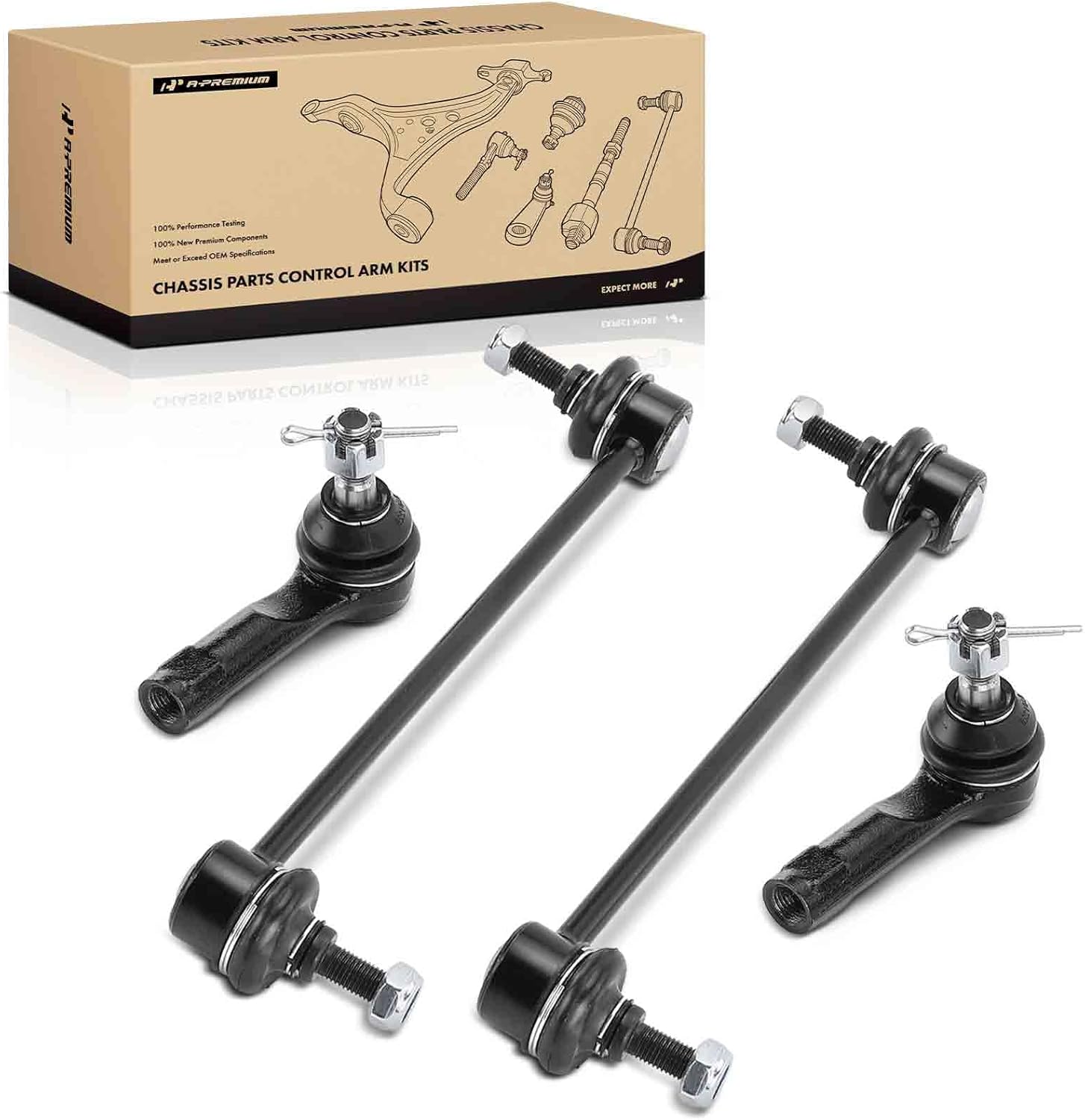 A-Premium Set of 4, Front Sway Bar Link, Outer Tie Rod End, Compatible with Mazda MPV 2000-2001, Protege 2001-2003, Protege5 2002-2003