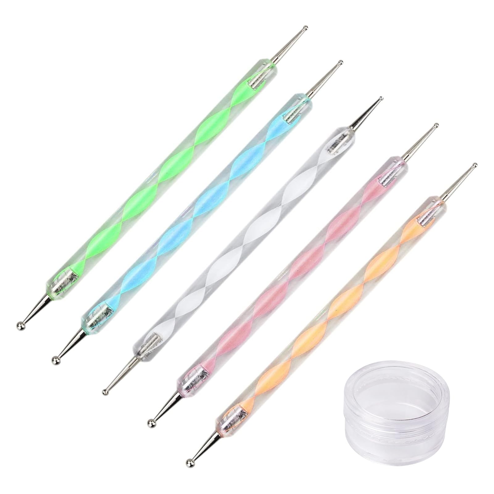 5 pezzi Dotting Pen, Pennelli Nail Art, nail art pens, doppia punta, con 1 pezzo di 5 g piccolo flacone rotondo, per nail art, fai da te, nail design, salone di bellezza, salone di manicure