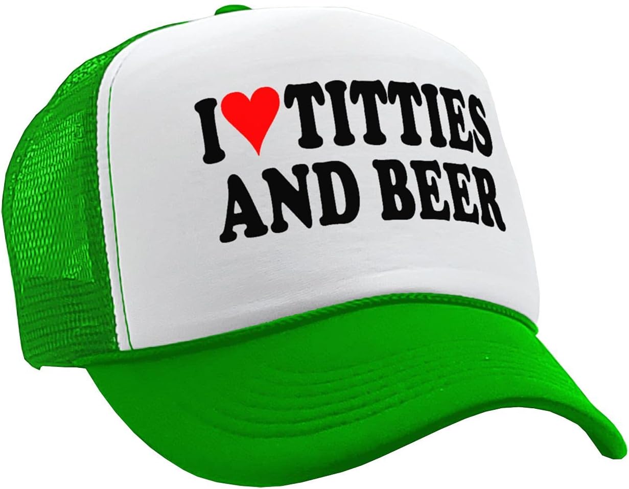 The Goozler - I Heart Titties and Beer - Love Funny Gag - Vintage Retro Style Trucker Cap Hat - Image 3