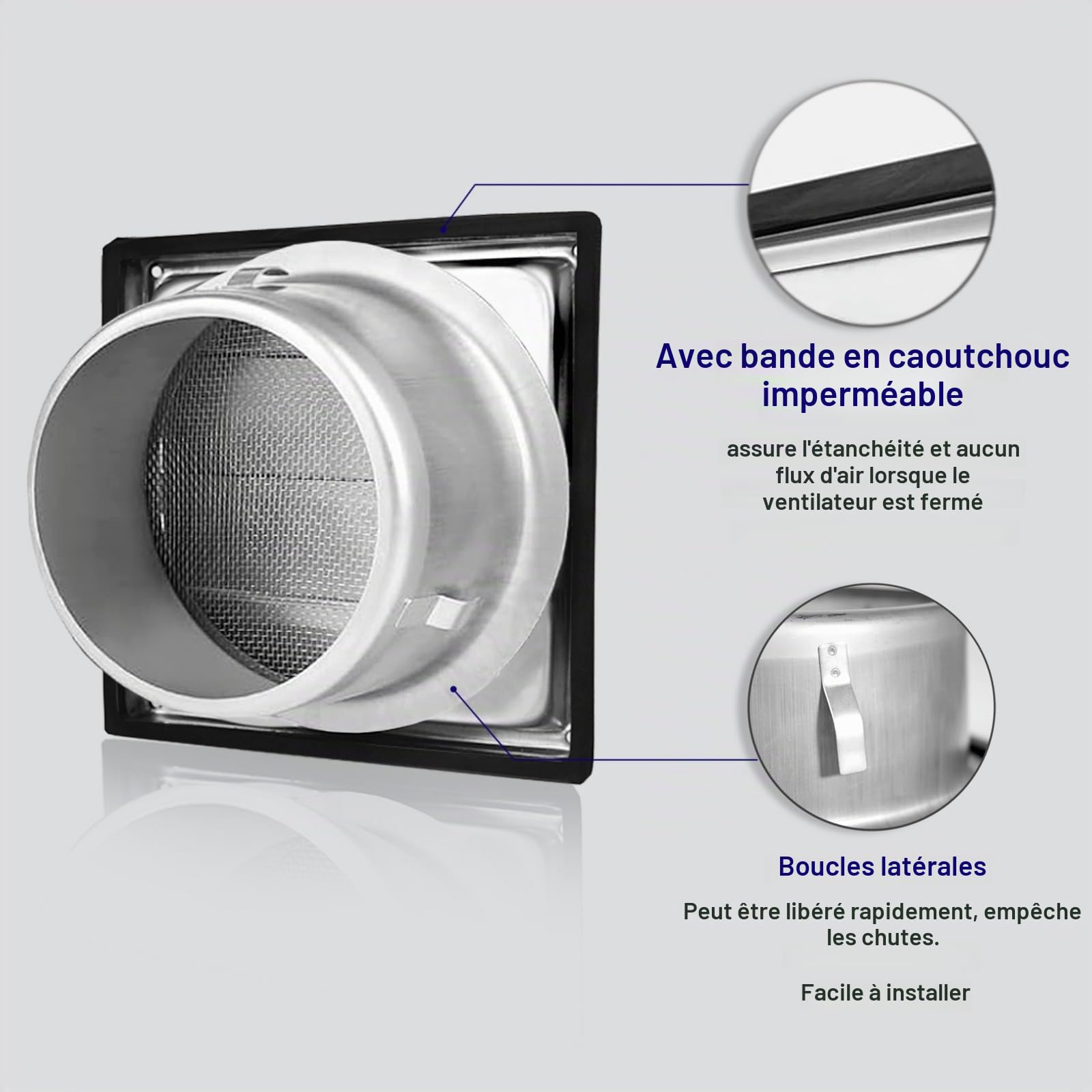 150mm Grille de ventilation, 304 inox Clapet anti-retour Grille de protection contre les intempéries, Grille de ventilation avec moustiquaire,Aeration INOX, pour tuyau VMC et gainage etc