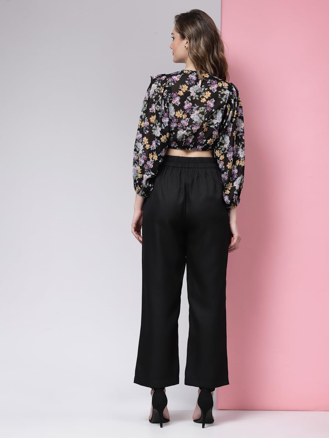 KASSUALLY Co ord set for women Multi Floral Ruffle Top Straight Pant Cord Set 1