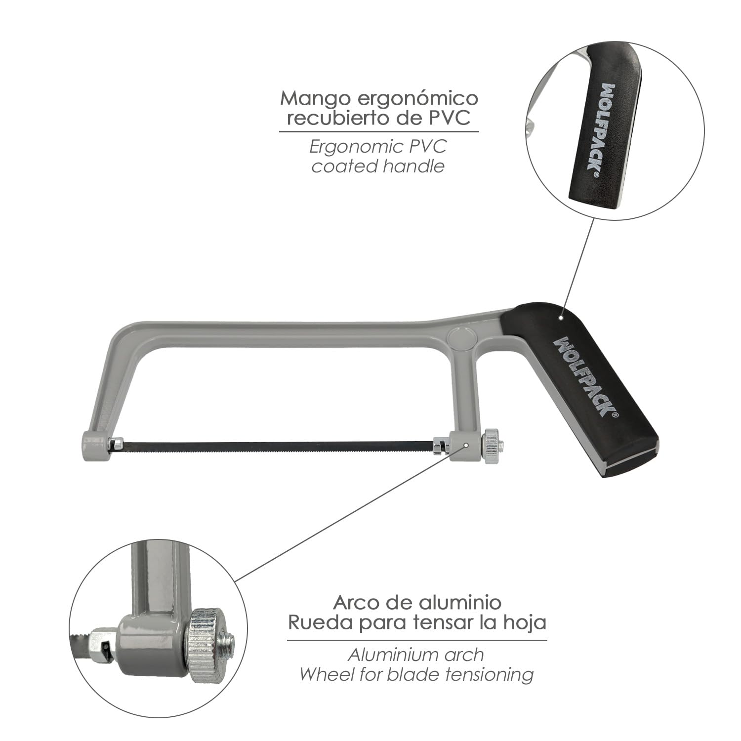 WOLFPACK LINEA PROFESIONAL Arco Sierra Mini Profesional Aluminio Hoja 150 mm. Serrucho, Segueta, Segueta, Mini Arco Sierra